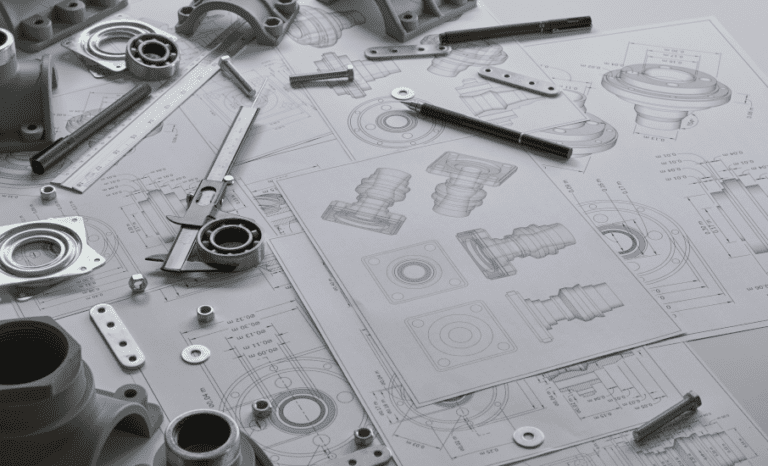 Engineer technician designing drawings mechanical parts