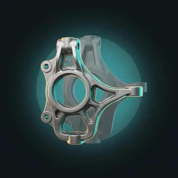 Slim cast steering knuckle before a faded heavier version: the lighter design that automotive engineering services deliver