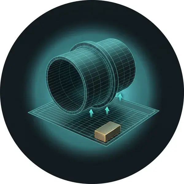 Wireframe of a kiln shell and riding ring over a blank sheet and refractory brick: the input to cement equipment engineering