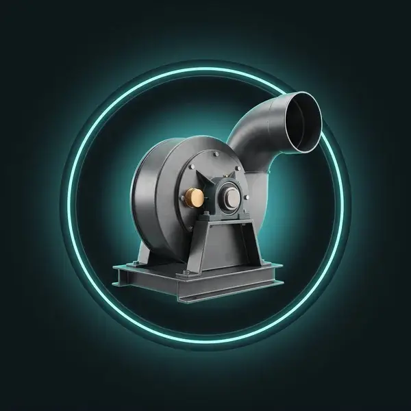 Compact blower on a base with a gold sensor on its bearing, in a teal ring: CFD consulting services support after delivery