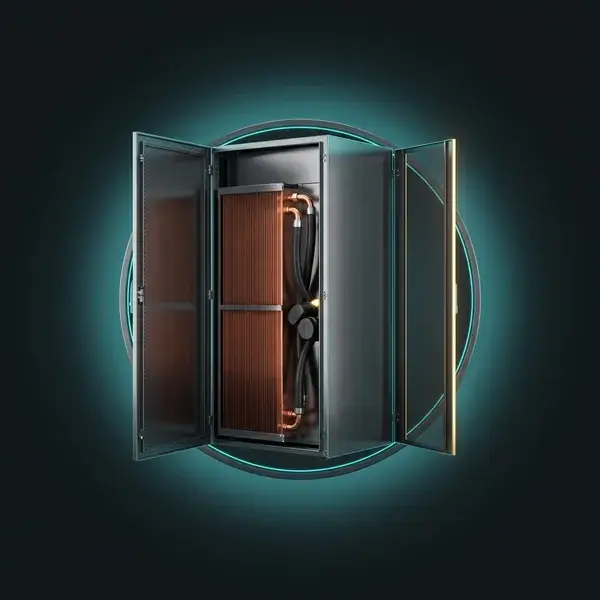 Server rack with a new rear-door cooler and containment panel: the changes our data center design services package to quote