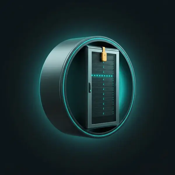 Server rack in service with a gold sensor on its door: commissioning and layout support from our data center design services