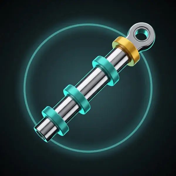 A piston rod with four teal collars and a gold one at its far end: the gates in an engineering consulting services roadmap