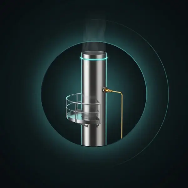 Stack with a sampling platform and a gold probe in its test port, in a teal ring: environmental consulting services support