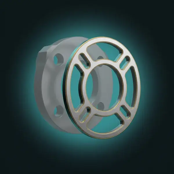 Lighter steel flange with cut-outs in front of a faded solid version: the lowest total-cost design delivered by FEA services