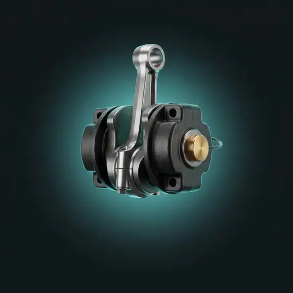 Connecting rod on a crankshaft with a gold vibration sensor on its bearing block as reliability engineering tracks field data