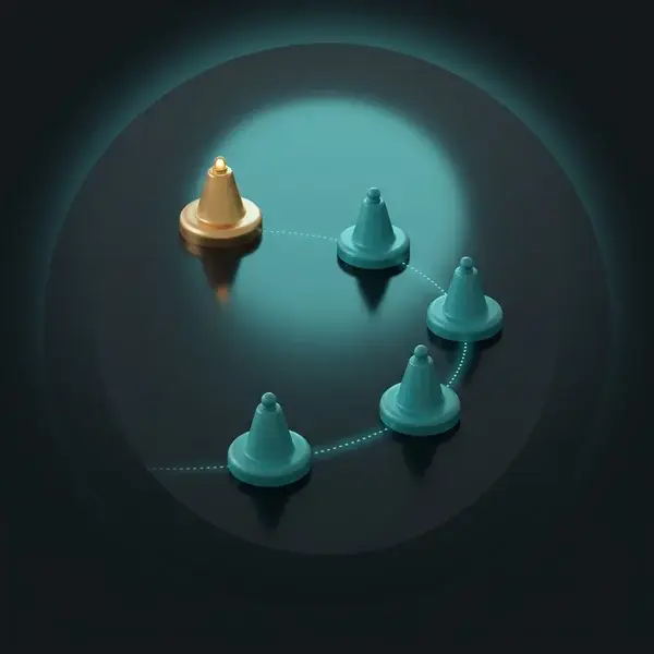 Four teal buoys and a gold buoy linked by a dotted wake line, the scope, refit dates, and gates of a marine engineering plan