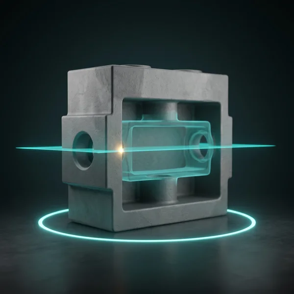 Overbuilt manifold block, a teal scan showing a leaner design inside: what a mechanical engineering consultant finds first
