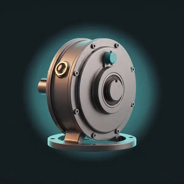 Gearbox on a steel base frame with a vibration sensor on its bearing cap: support from our mechanical engineering services
