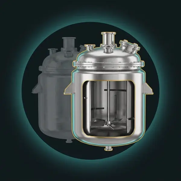 New reactor with a larger impeller before a faded old vessel, the design that pharmaceutical engineering consultants deliver