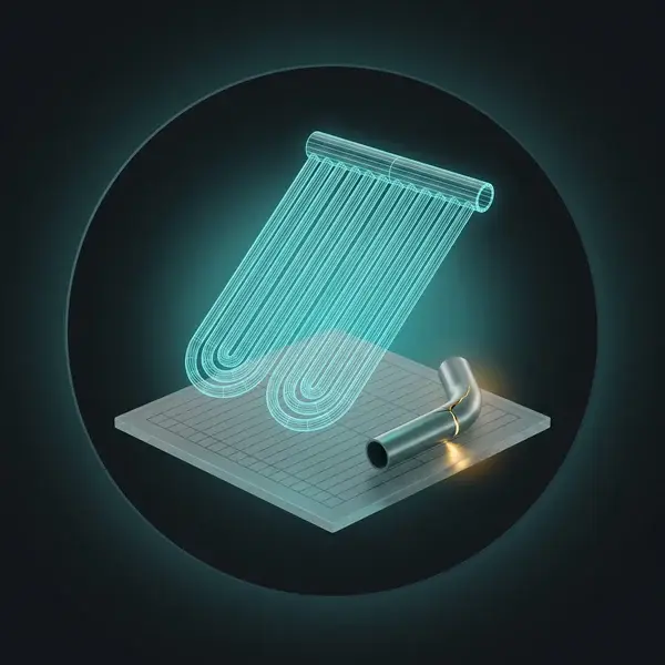 Wireframe boiler tube panel over a blank sheet and a cracked tube: the data that power generation engineering consultants use