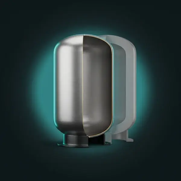 Cutaway vessel with a thin even wall before a faded ghost with a thicker wall: what pressure vessel stress analysis proves