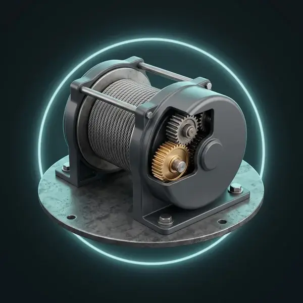 A winch on a deck plate with one new gold gear in its gearbox, showing product development services support after launch