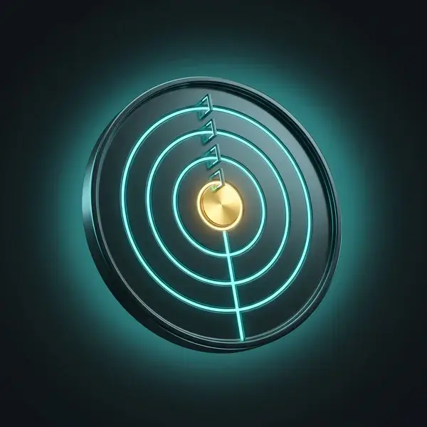 Disc of four target rings, each with a gate, around a gold center: energy, material, and cost goals in sustainable design