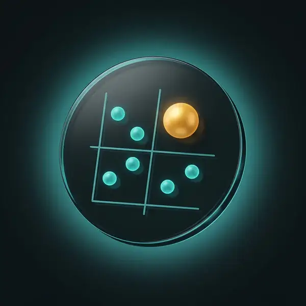 Grid of teal dots with one gold dot in the top corner, showing value engineering savings ranked by their value and effort