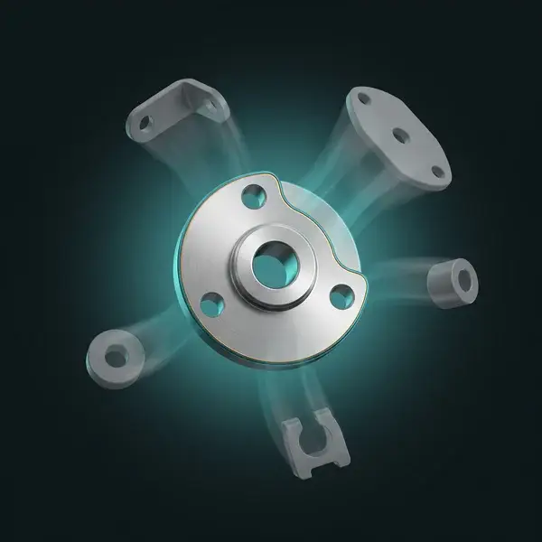 Several faded small parts merging into one clean machined part: the fewer parts in the design that value engineering delivers