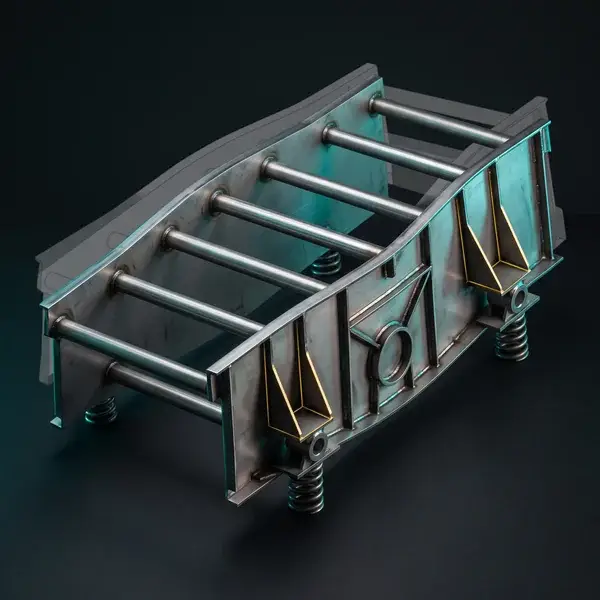 Stiffened screen frame with new gussets before a faint shaking outline: the calmer design vibration analysis services deliver
